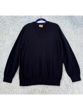 LL Bean Sweater Men's Large L Cotton Cashmere Blend V Neck Pullover Black